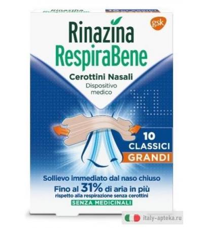 Rinazina Respirabene 10 Cerottini Nasali Classici Grandi