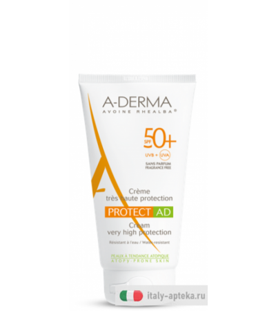 A-Derma Protect AD Crema solare protezione molto alta SPF50+ per pelle secca 150ml