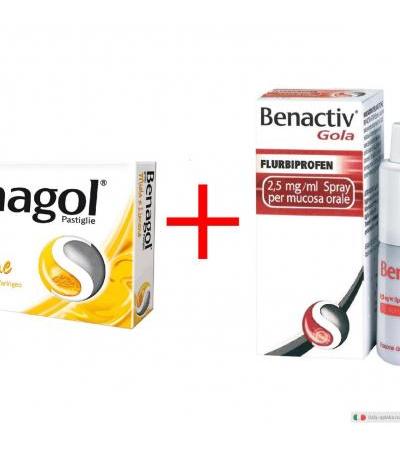 Benagol Antisettico gusto miele e limone + Benactiv Gola Spray per mucosa orale