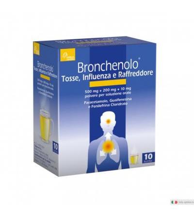 Bronchenolo Tripla Azione contro Tosse Influenza e Raffreddore 10 Bustine 500 gm + 200 mg + 10 mg paracetamolo guaifenesina e fenilefrina cloridrato