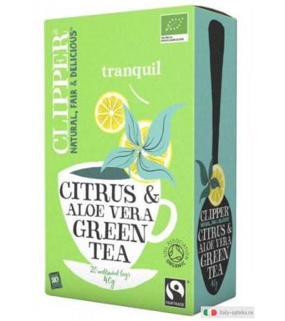 Clipper Tè verde biologico Citrus e Aloe Vera tranquillante 20 bustine