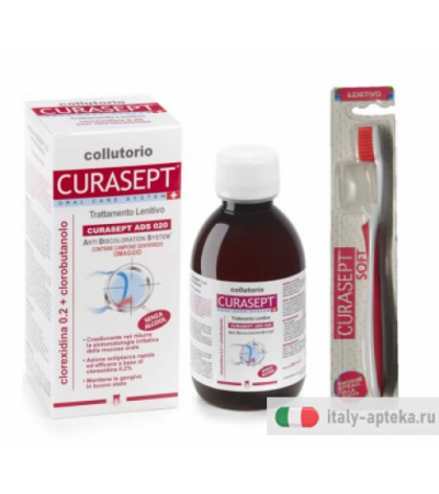 Curasept Pack Duo Collutorio ads 020 trattamento lenitivo 200ml + spazzolino soft