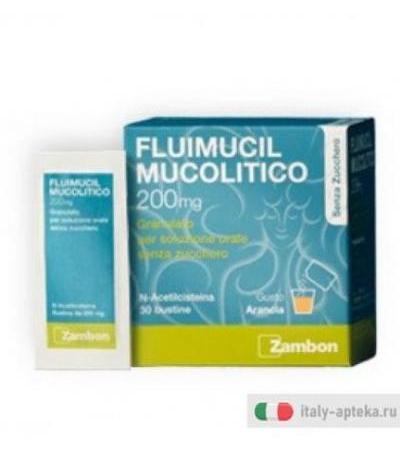Fluimucil Mucolitico 200mg granulato per soluzione orale senza zucchero gusto arancia 30 bustine