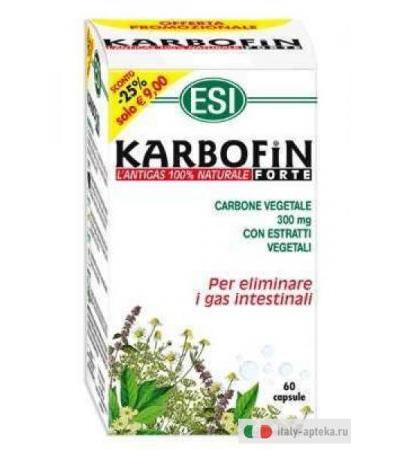 Karbofin Forte ESI carbone vegetale per contrastare i gas intestinali - 60 capsule