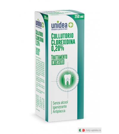 Unidea Collutorio Clorexidiano 0,20% utile per la prevenzione di placca e carie 250ml
