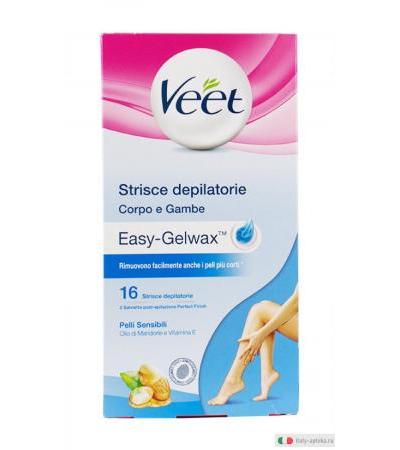 Veet Easy-Gelwax Strisce Depilatorie per corpo e gambe per pelli sensibili 16 pezzi