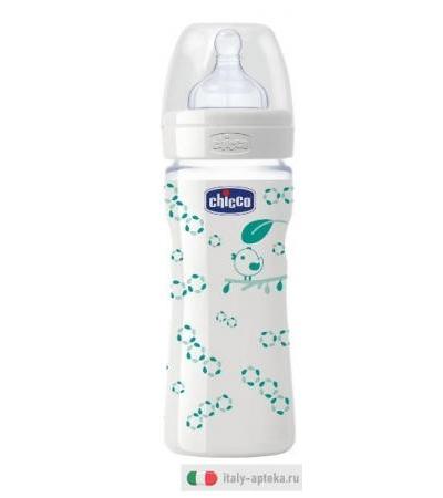 Chicco Biberon Benessere Vetro Decorato Unisex 240 ml Nature SiliconeL