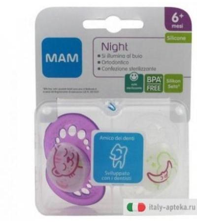 MAM Succhietto 6m+ Night Silikon Seta 2 Pezzi