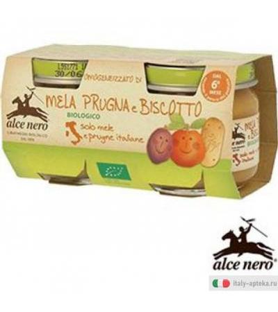 Alce Nero Omogeneizzato alla Mela prugna e Biscotto Biologico 2x80g