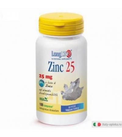 longlife zinc 25 milligrammi 100 compresse