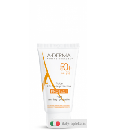 A-Derma Protect Fluido protezione solare viso molto alta SPF50+ per pelli fragili normali e miste 40ml