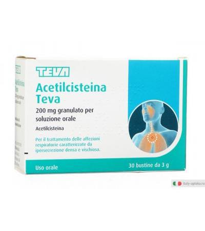 ACETILCISTEINA TEVA 200 mg Granulato per soluzione orale 30 bustine da 3 g