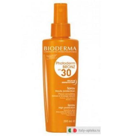 Bioderma Photoderm Bronz protezione solare spray SPF30 per viso e corpo senza profumo 200ml