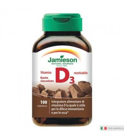Biovita Jamieson Vitamina D3 gusto cioccolato integratore alimentare per le difese immunitarie e le ossa 100 compresse