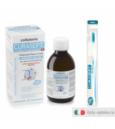 Curasept Pack Duo Collutorio ads 005 trattamento placca e carie 200ml + spazzolino soft