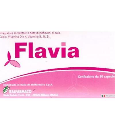 FLAVIA Integratore di Isoflavoni di Soia, Calcio, Vitamina D e K, Vitamine B6, B9, B12 benessere in menopausa 30 capsule