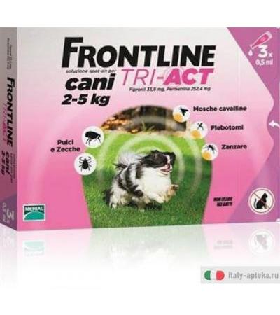 Frontline Tri-Act antiparassitario per Cani 2-5 Kg 3 fiale