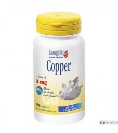 Longlife Copper 2mg favorisce il metabolismo energetico 100 compresse