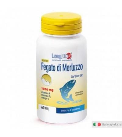Longlife Olio di Fegato di Merluzzo 1000mg integratore alimentare utile per ossa e denti 60 perle