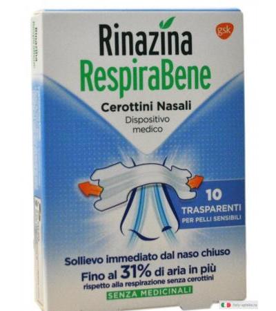 Rinazina RespiraBene 10 cerottini nasali trasparenti per pelli sensibili