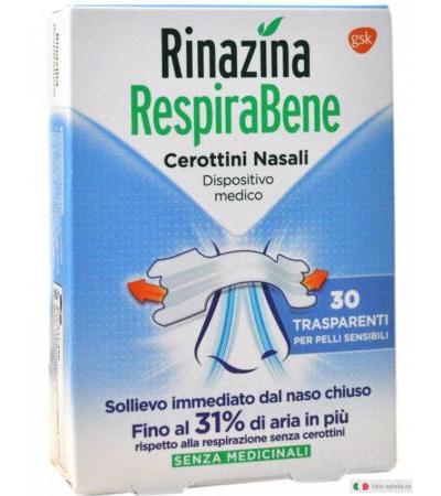 Rinazina RespiraBene 30 cerottini nasali trasparenti per pelli sensibili