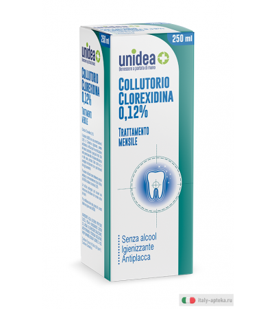 Unidea Collutorio Clorexidiano 0,12% utile per la prevenzione di placca e carie 250ml